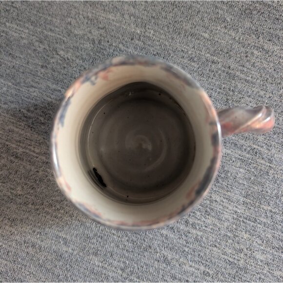 Handmade Pink/Blue/Beige Pottery Mug with "M", Twisted Handle - Picture 4 of 6